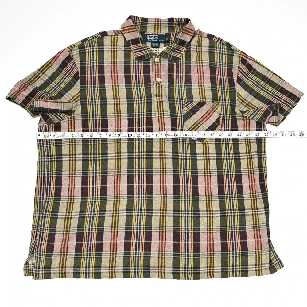 Polo Ralph Lauren Mens Window Plaid Cotton S/S Polo‎ Shirt Pocket Mens XL Preppy